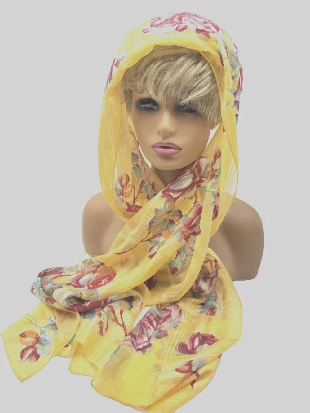 VTG Ralph Lauren Silk Chiffon Scarf Cabbage Roses, Stripes Cottagecore 15